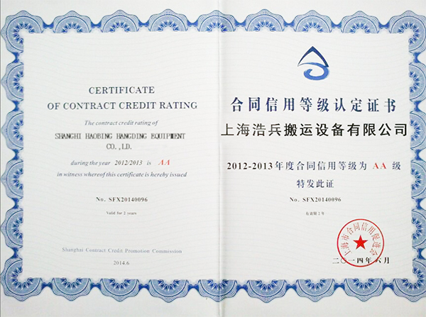 合同信用等級認定證書-浩兵搬運